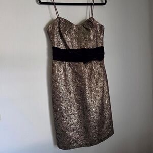 Vintage JS Collections Gold Metallic Brocade Velvet Cocktail Dress Size 8